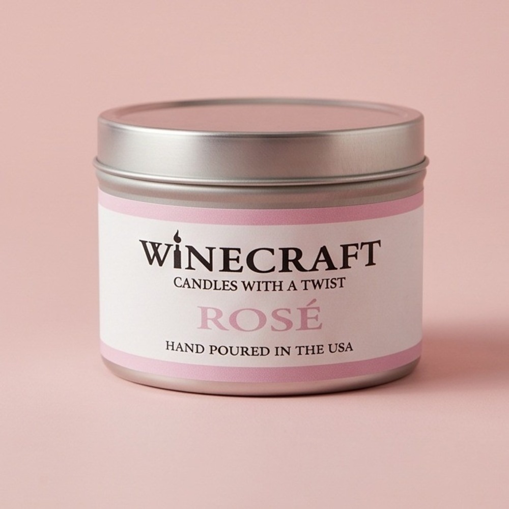 Winecraft Candles Rosé Hand Poured Soy Blend Wooden Wick Candle in Tin‎